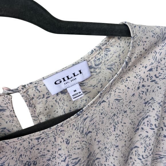 Gilli Abstract Blue White Print Short Sleeve Mini Dress Ruffle Hem Women’s M - Picture 4 of 8